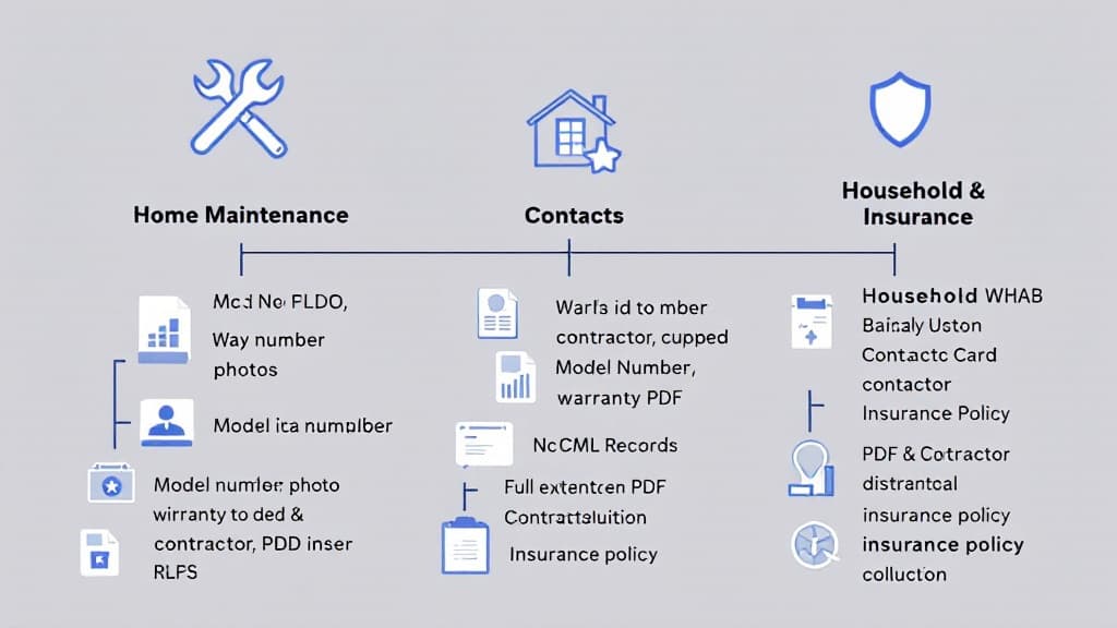 HomeOps organized categories for maintenance, contacts, and insurance